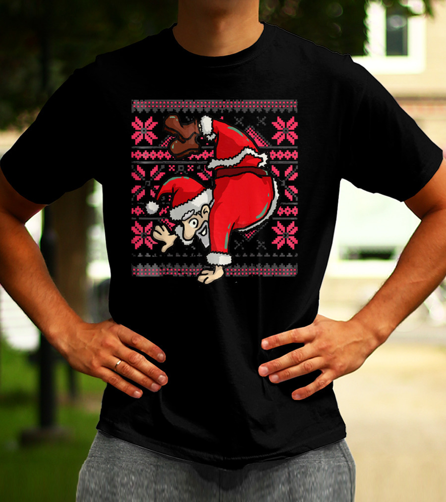 Ugly Christmas Santa Handstand T-Shirt