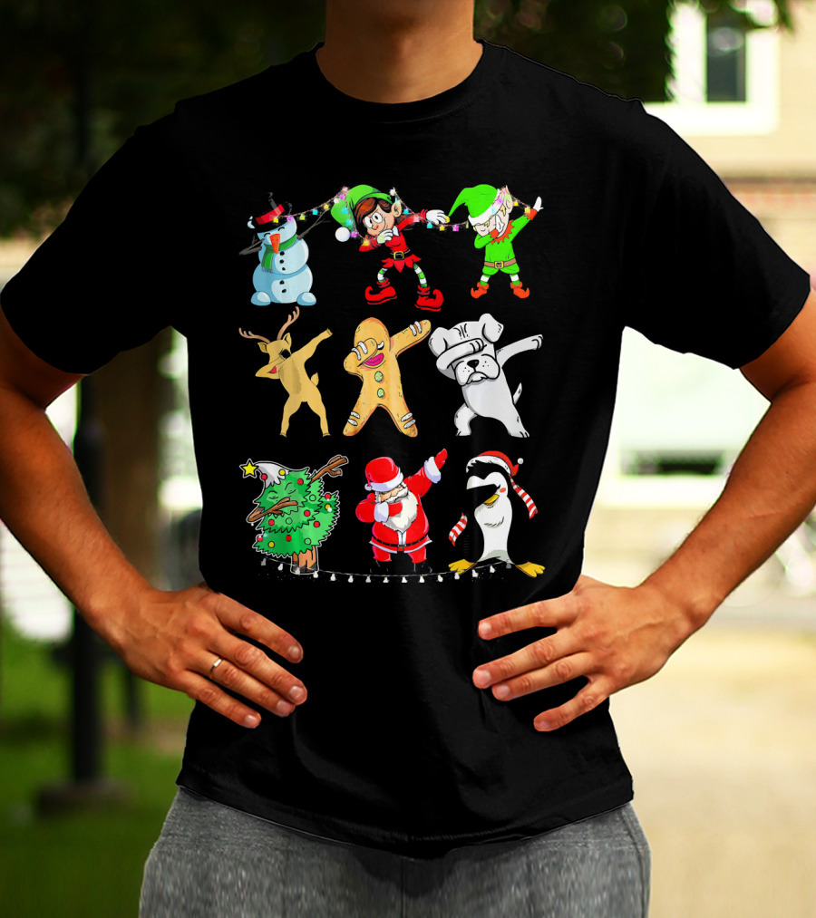 Dabbing Santa Elf Snowman Reindeer Dog Gingerbread Tree Penguin T-Shirt