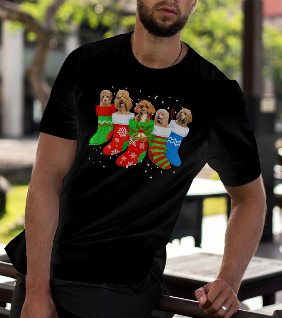 Poodle Christmas Stockings Festive Holiday Dogs T-Shirt