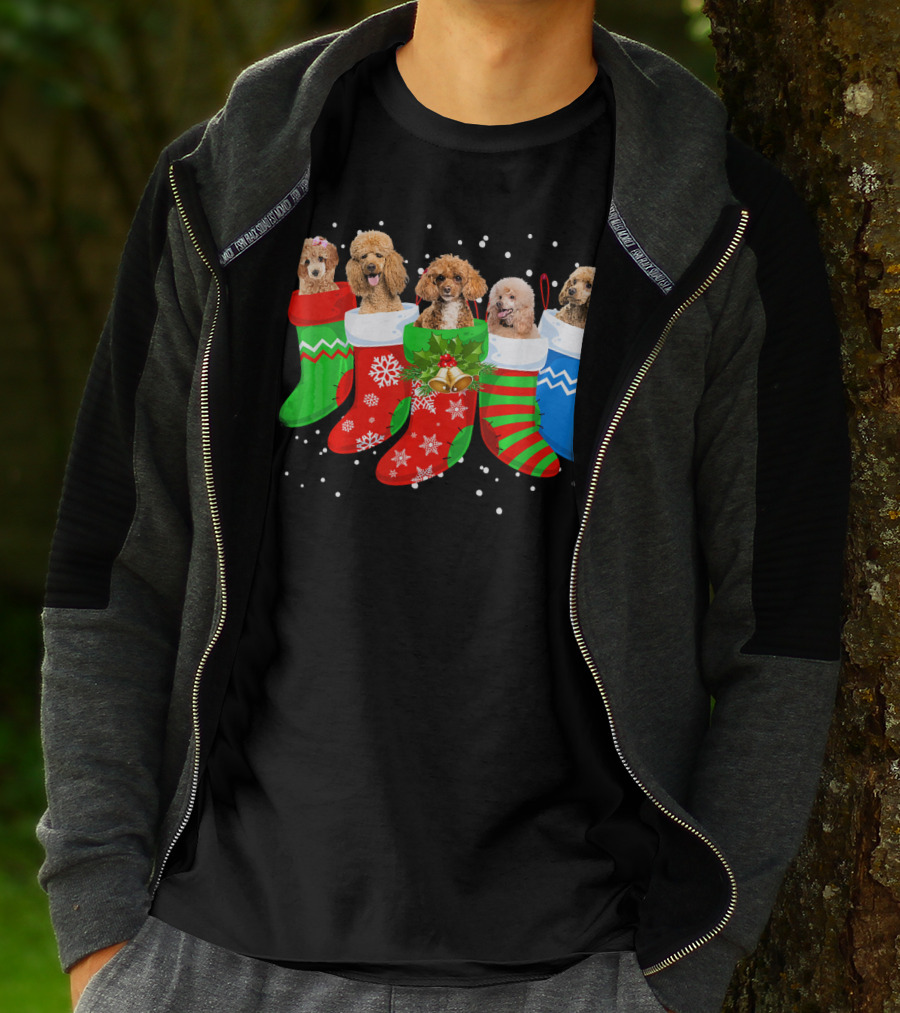 Poodle Christmas Stockings Festive Holiday Dogs T-Shirt