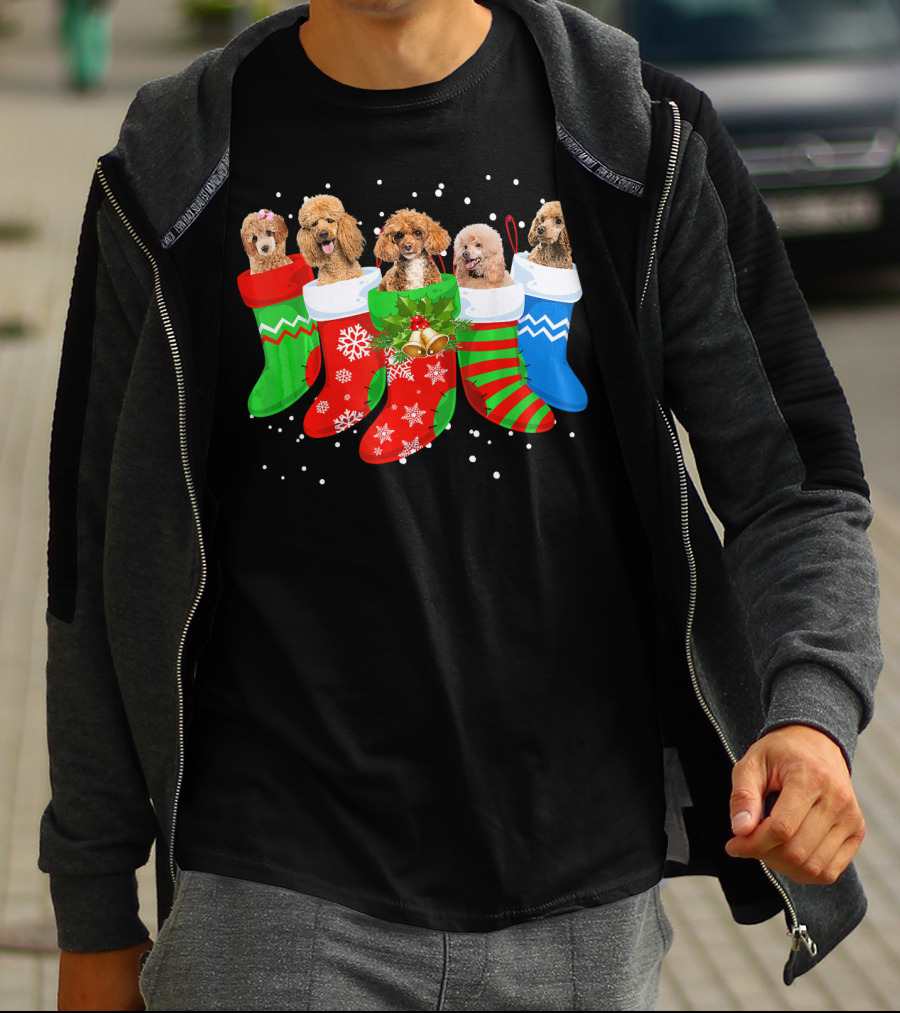 Poodle Christmas Stockings Festive Holiday Dogs T-Shirt