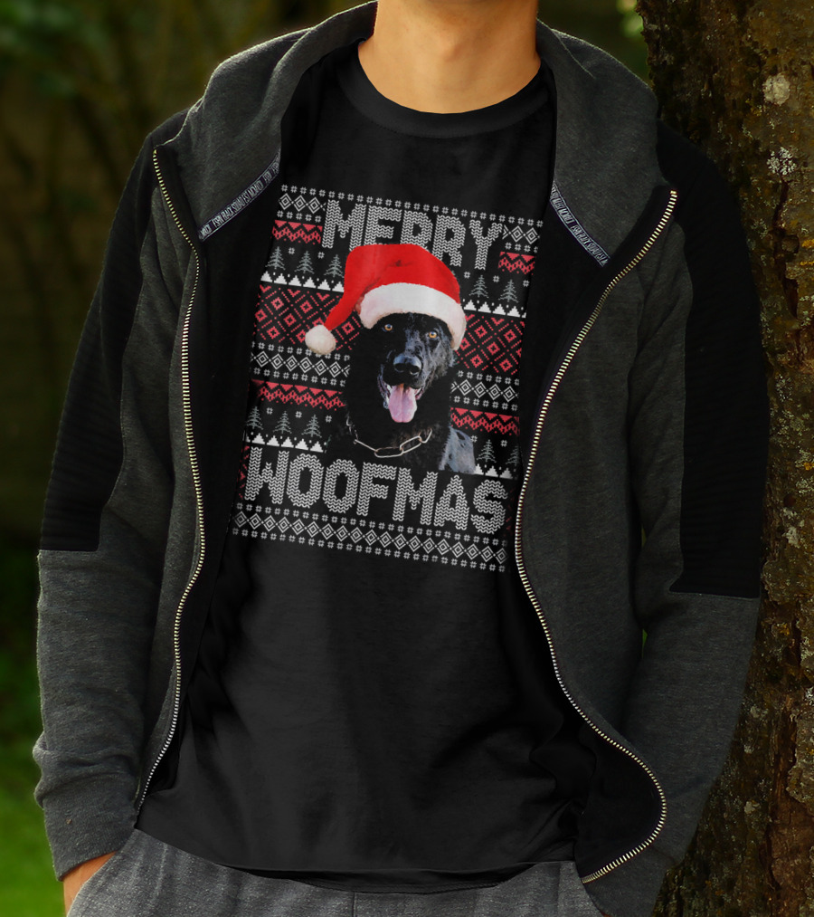Merry Woofmas German Shepherd In Santa Hat With Festive Knitting T-Shirt
