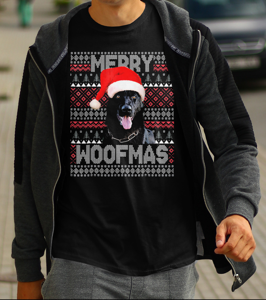 Merry Woofmas German Shepherd In Santa Hat With Festive Knitting T-Shirt