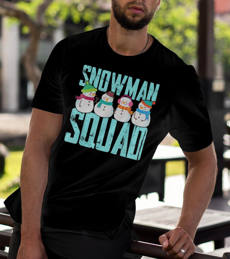 Snowman Squad Christmas Elf Snowmen With Scarves And Hats T-Shirt