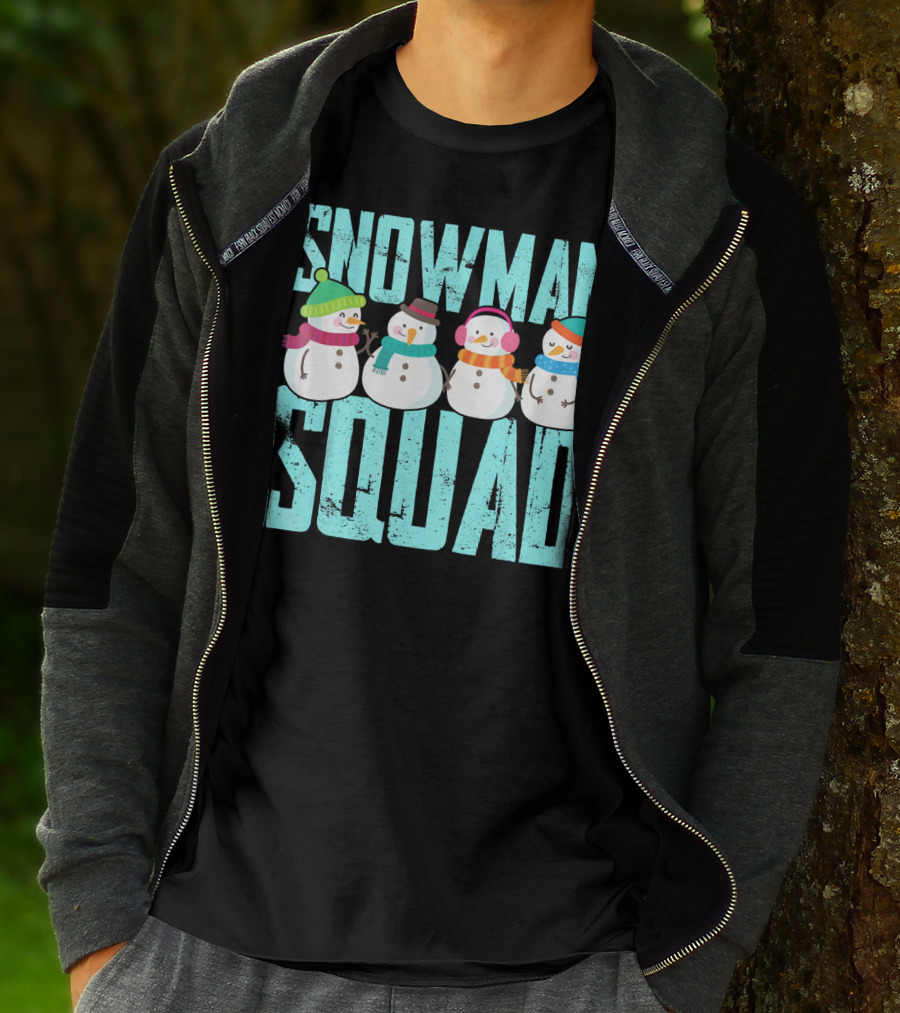 Snowman Squad Christmas Elf Snowmen With Scarves And Hats T-Shirt