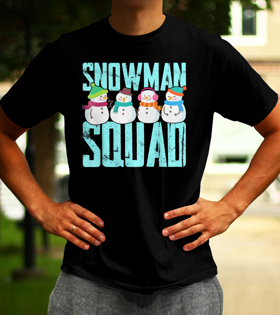 Snowman Squad Christmas Elf Snowmen With Scarves And Hats T-Shirt