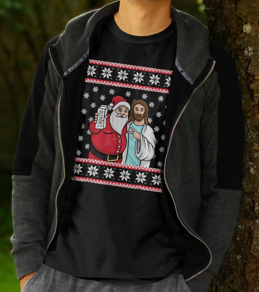 Christmas Drinking Party Santa Jesus Cheers Coq T-Shirt