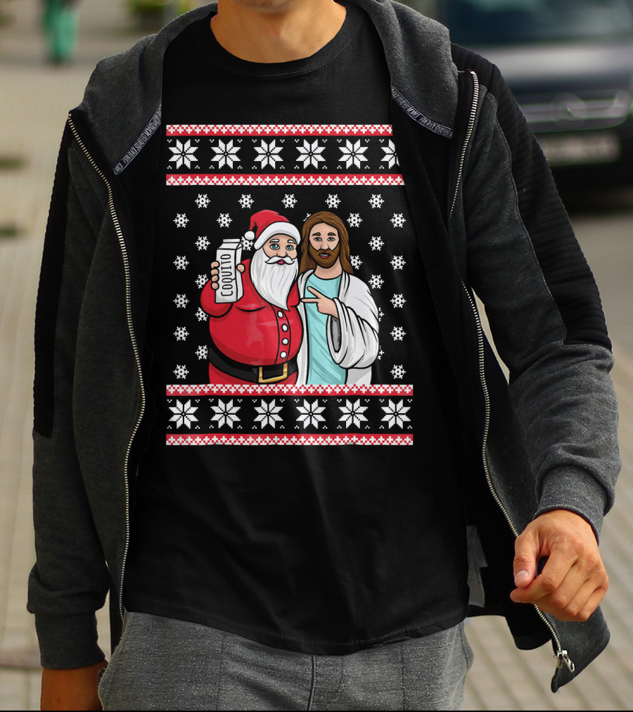 Christmas Drinking Party Santa Jesus Cheers Coq T-Shirt