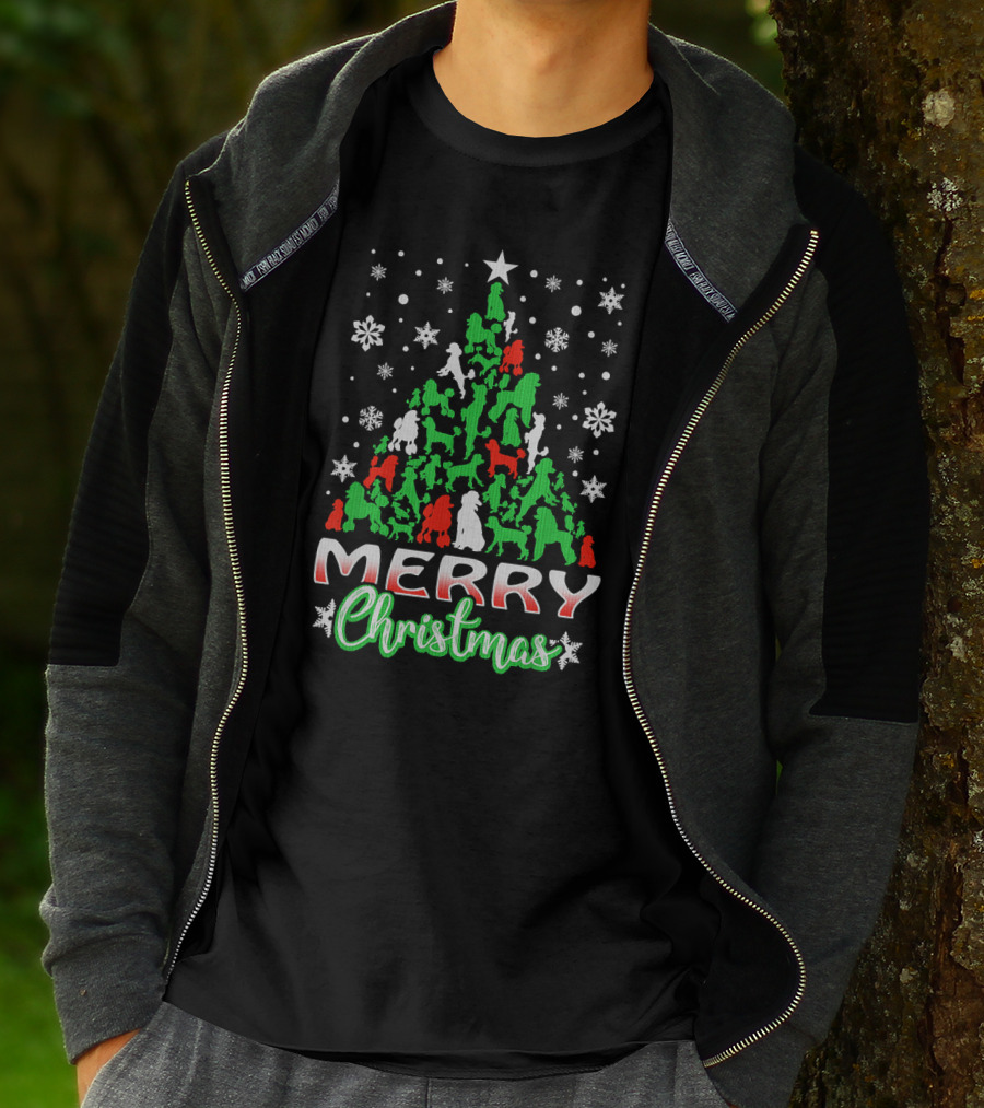 Merry Christmas Poodle Tree Snowflakes T-Shirt