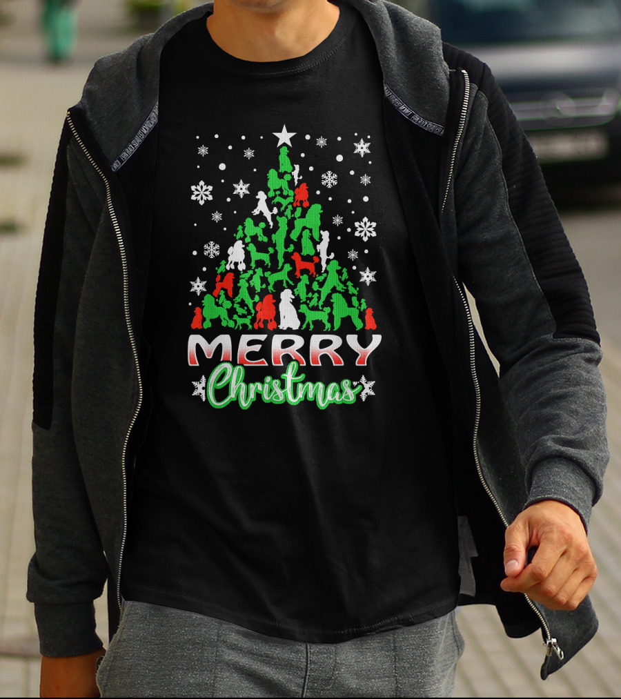 Merry Christmas Poodle Tree Snowflakes T-Shirt