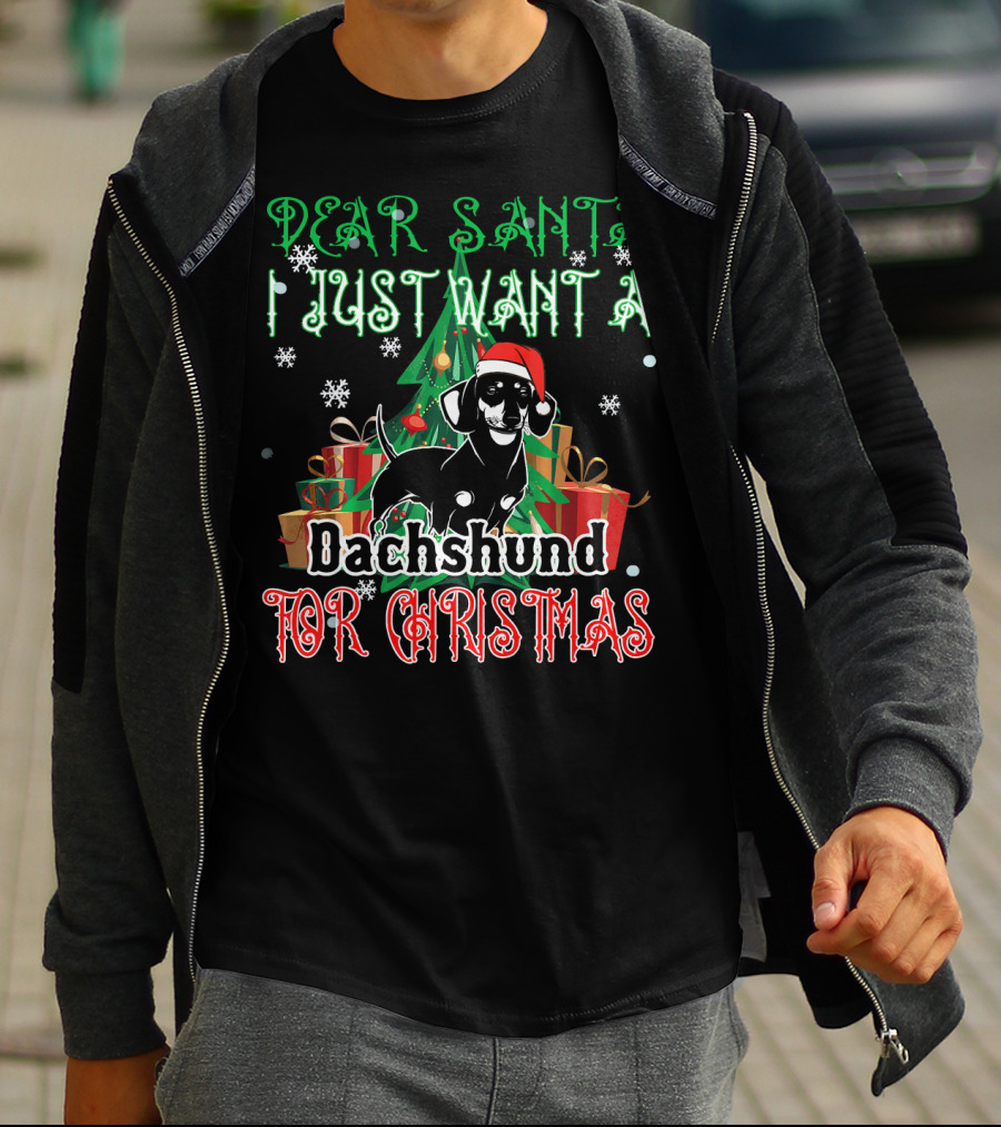 Dear Santa I Just Want A Dachshund For Christmas T-Shirt