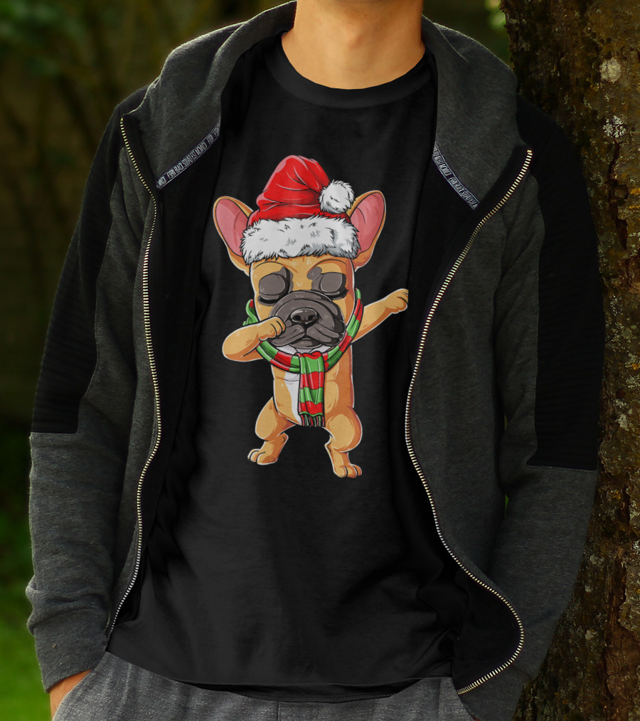 Dabbing French Bulldog Santa Christmas T-Shirt
