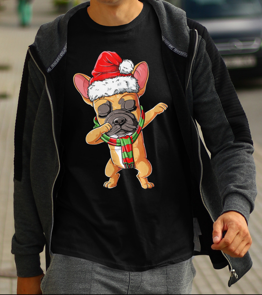 Dabbing French Bulldog Santa Christmas T-Shirt