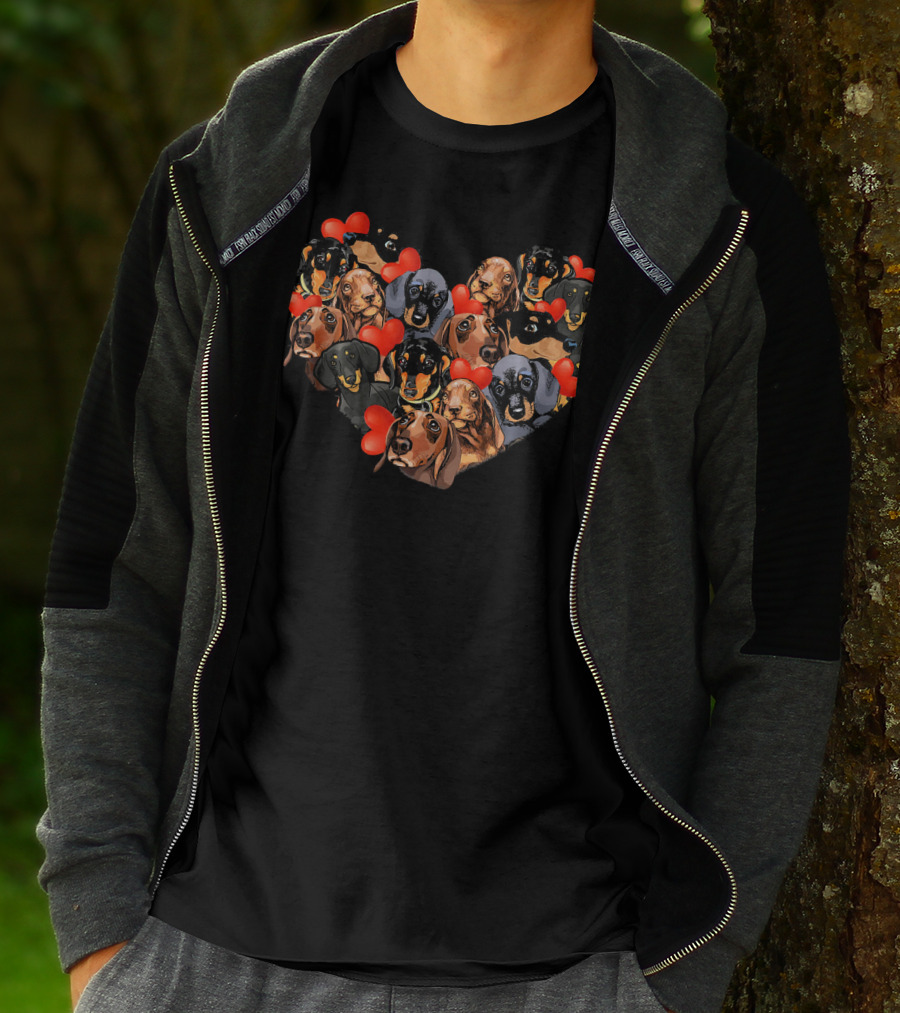 Cute Dachshund Heart Valentine Filled With Dachshunds And Hearts T-Shirt