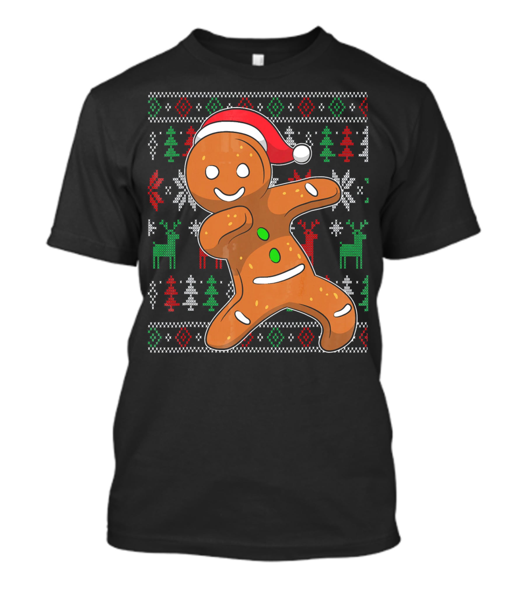 Ugly Christmas Sweater Dabbing Gingerbread Man Santa Hat Holiday T-Shirt