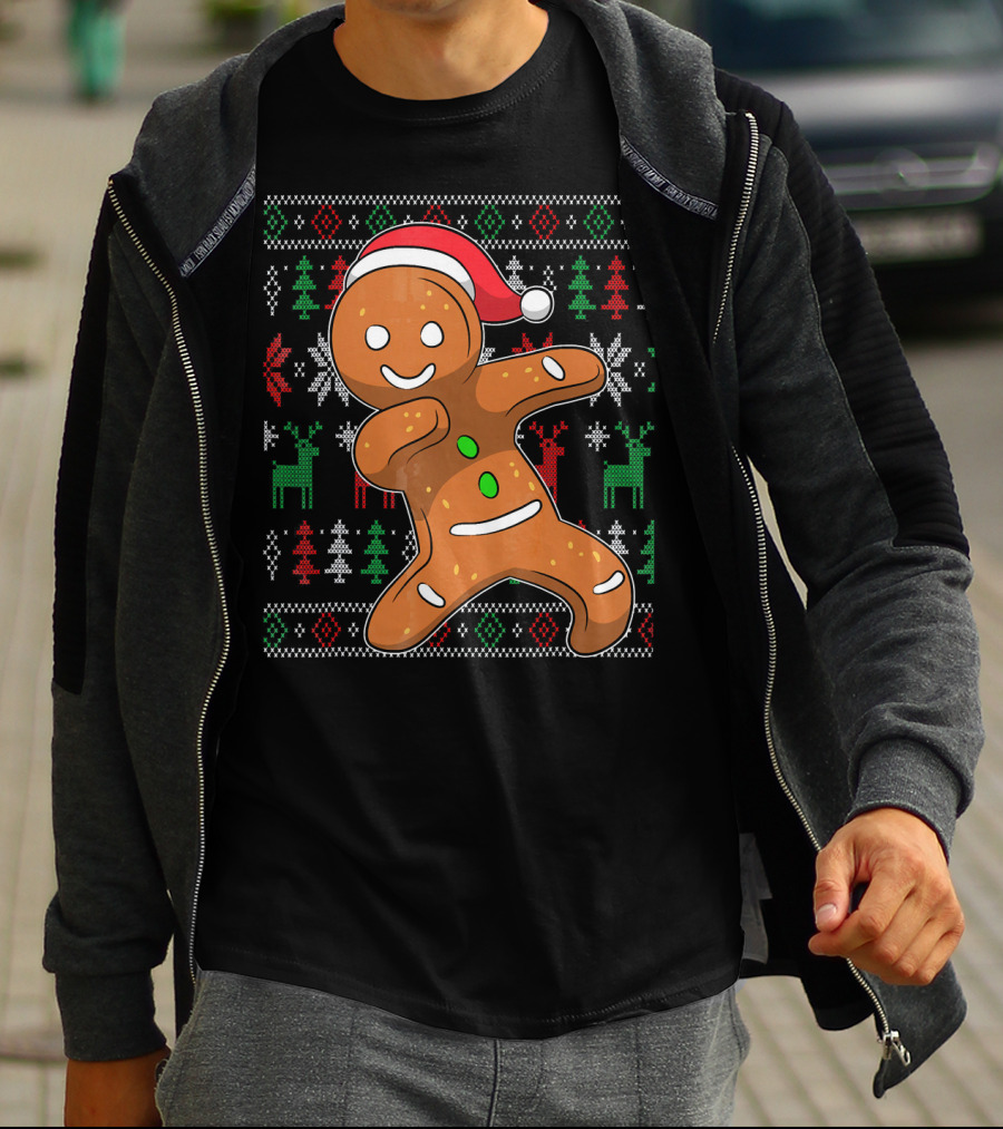 Ugly Christmas Sweater Dabbing Gingerbread Man Santa Hat Holiday T-Shirt
