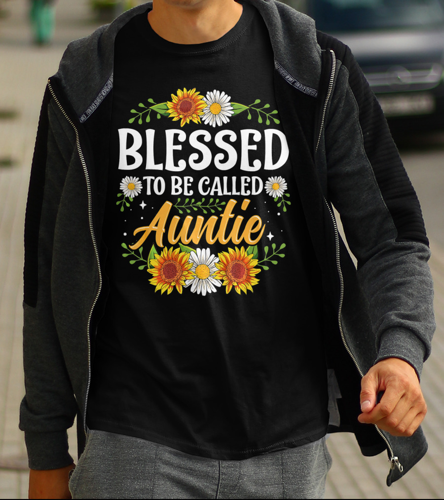 Blessed To Be Called Auntie Sunflowers Daisies Floral T-Shirt