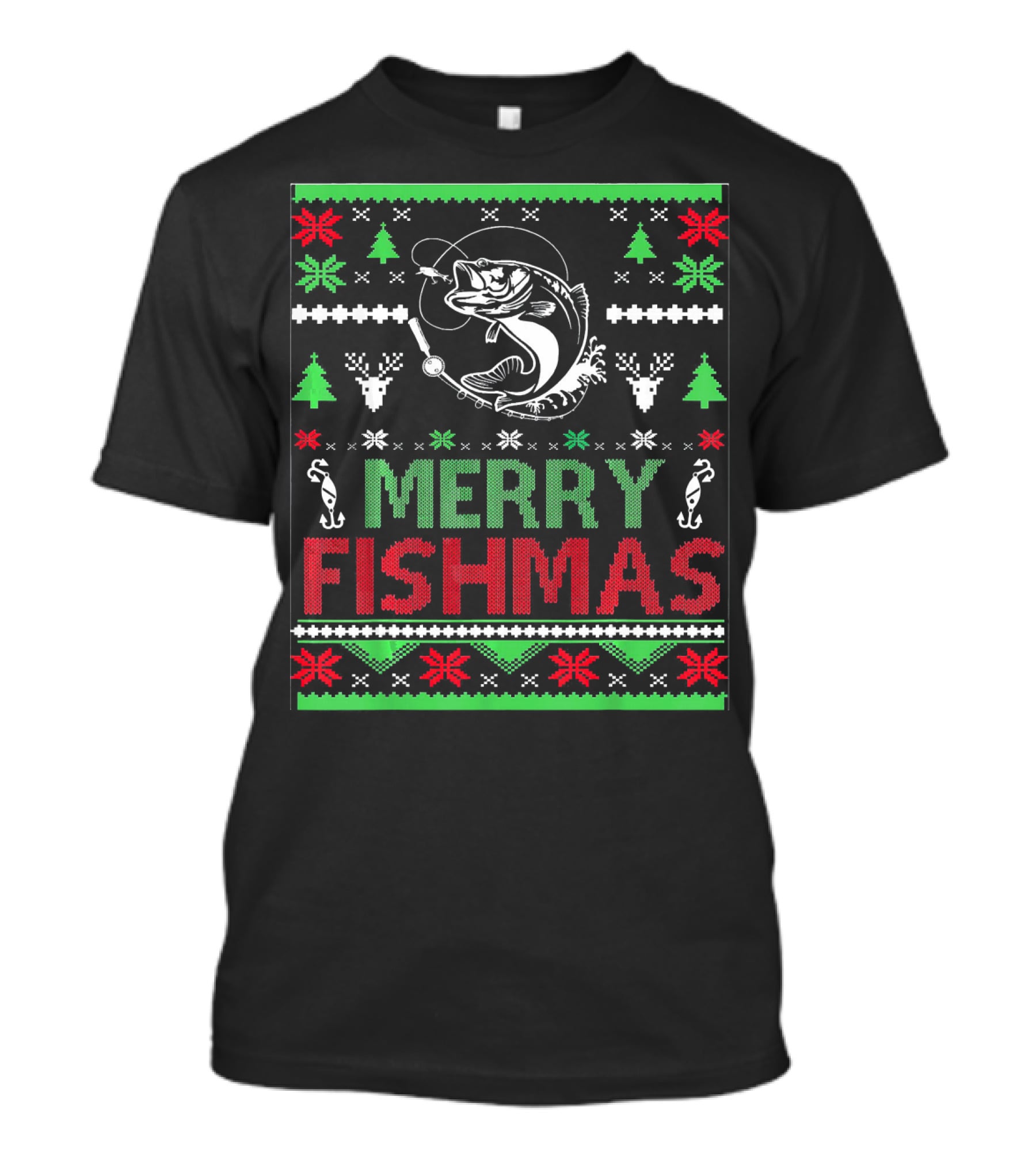 Merry Fishmas Ugly Fishing Christmas Bass Fish T-Shirt