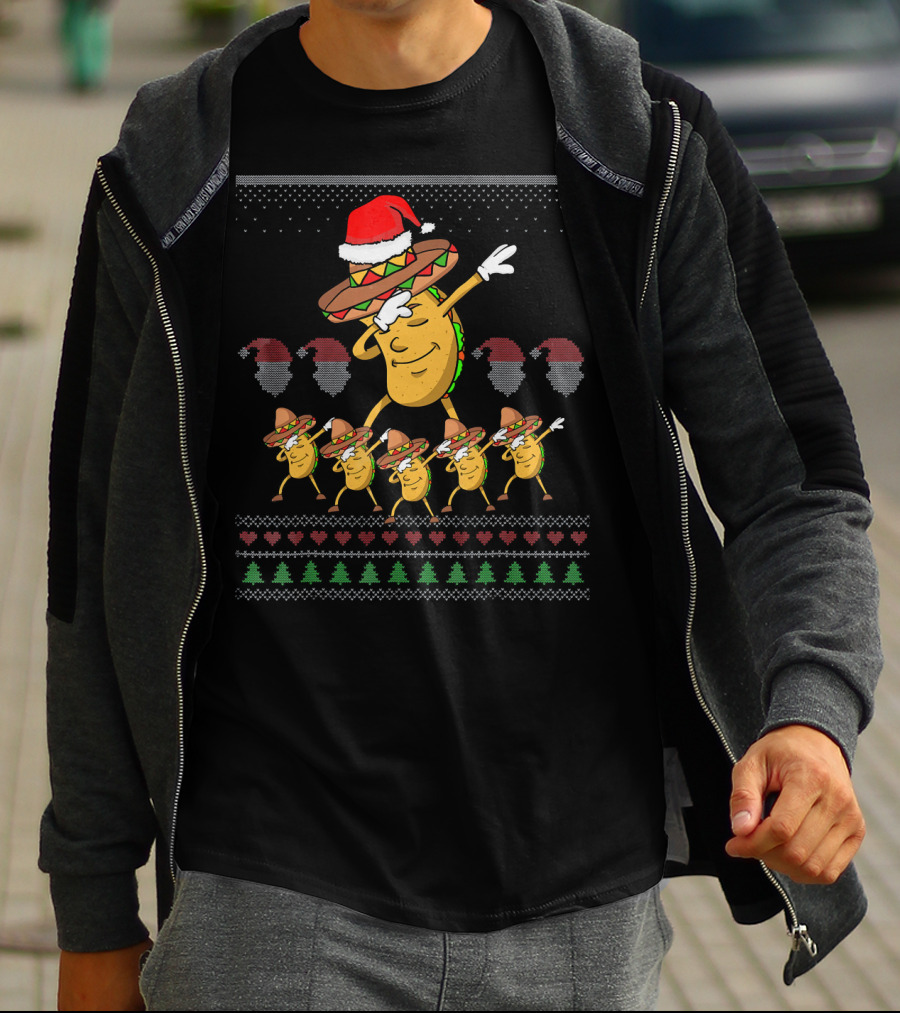 Dabbing Santa Hat Taco Christmas Dance Party Ugly T-Shirt