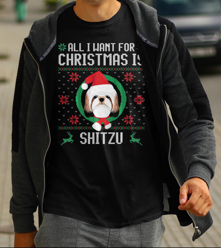 All I Want For Christmas Is Shitzu Santa Reindeer T-Shirt