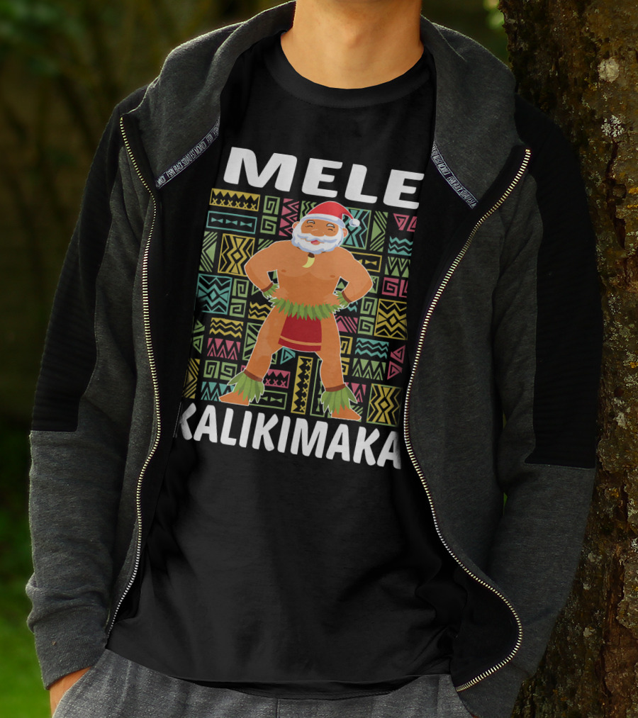 Mele Kalikimaka Hawaiian Santa On Beach Christmas T-Shirt