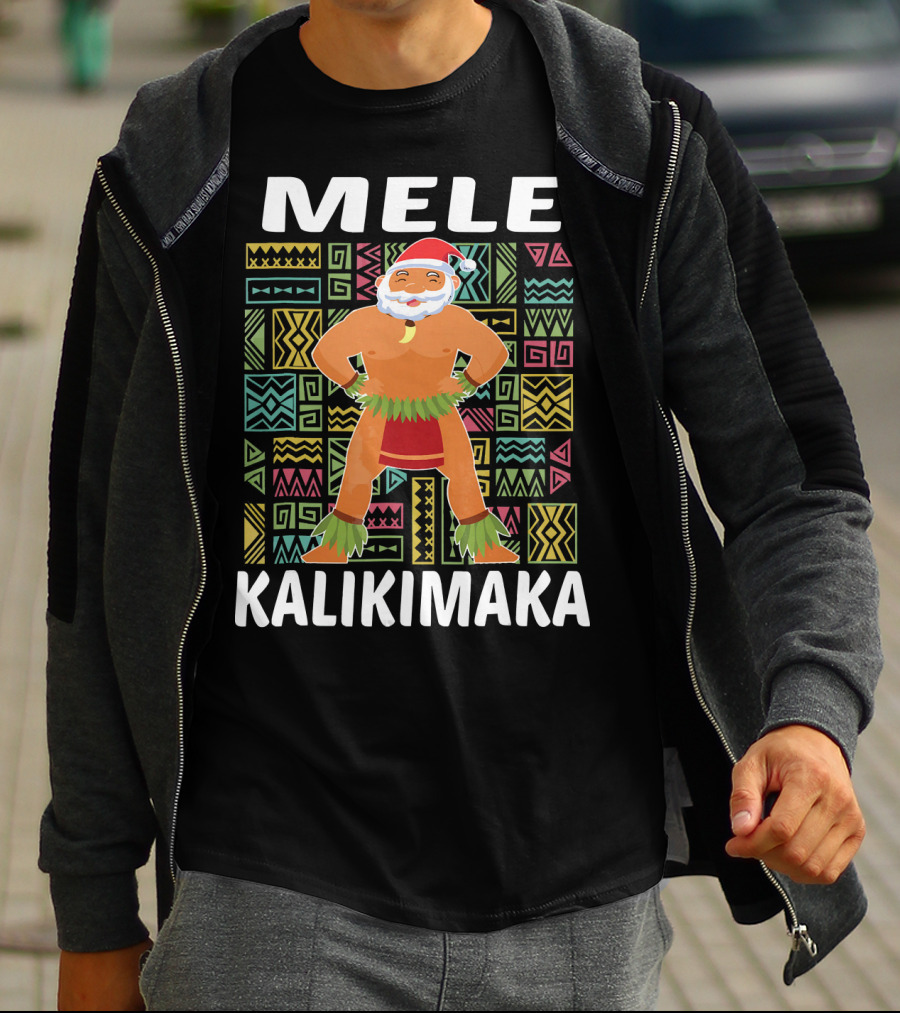 Mele Kalikimaka Hawaiian Santa On Beach Christmas T-Shirt