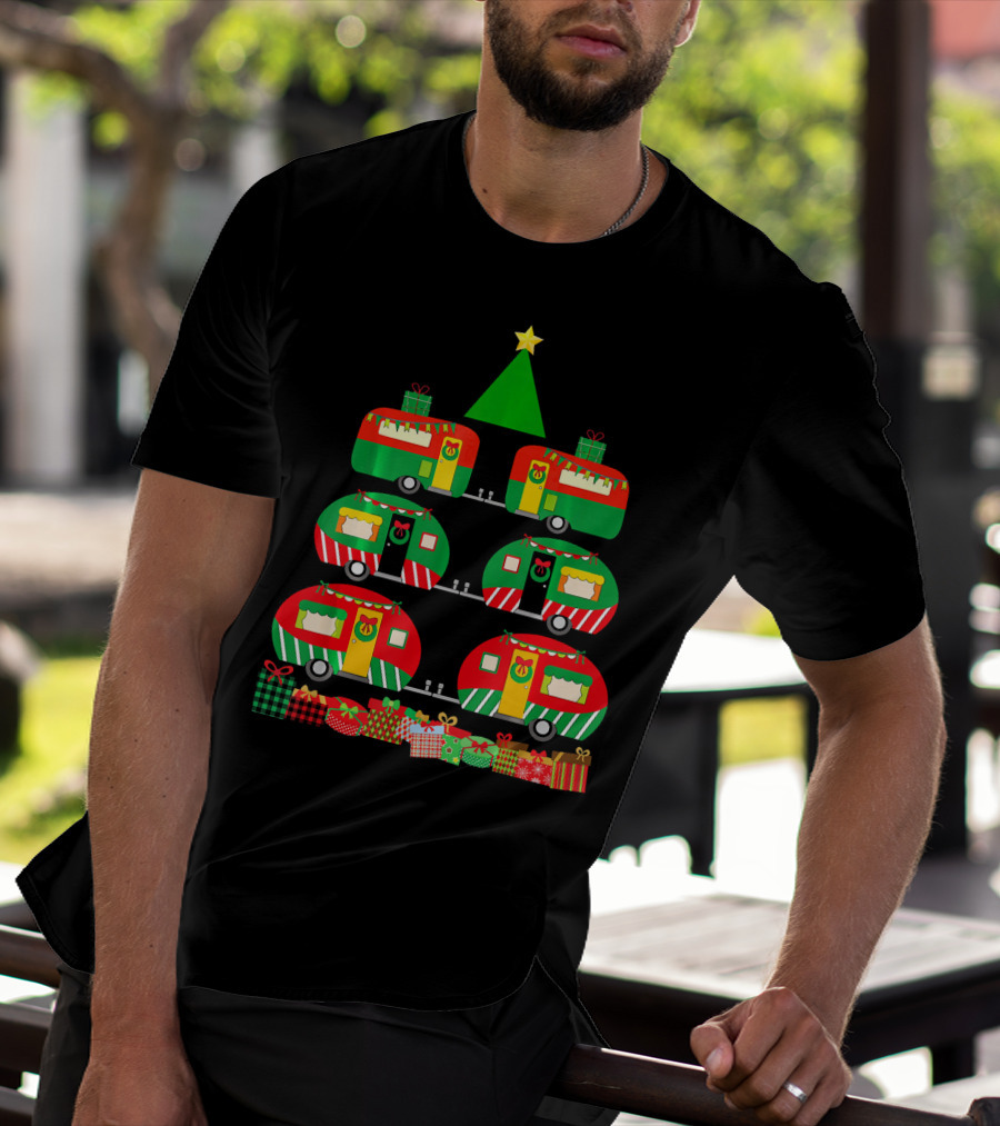 Camping Christmas Camper Holiday Tree With Gifts T-Shirt