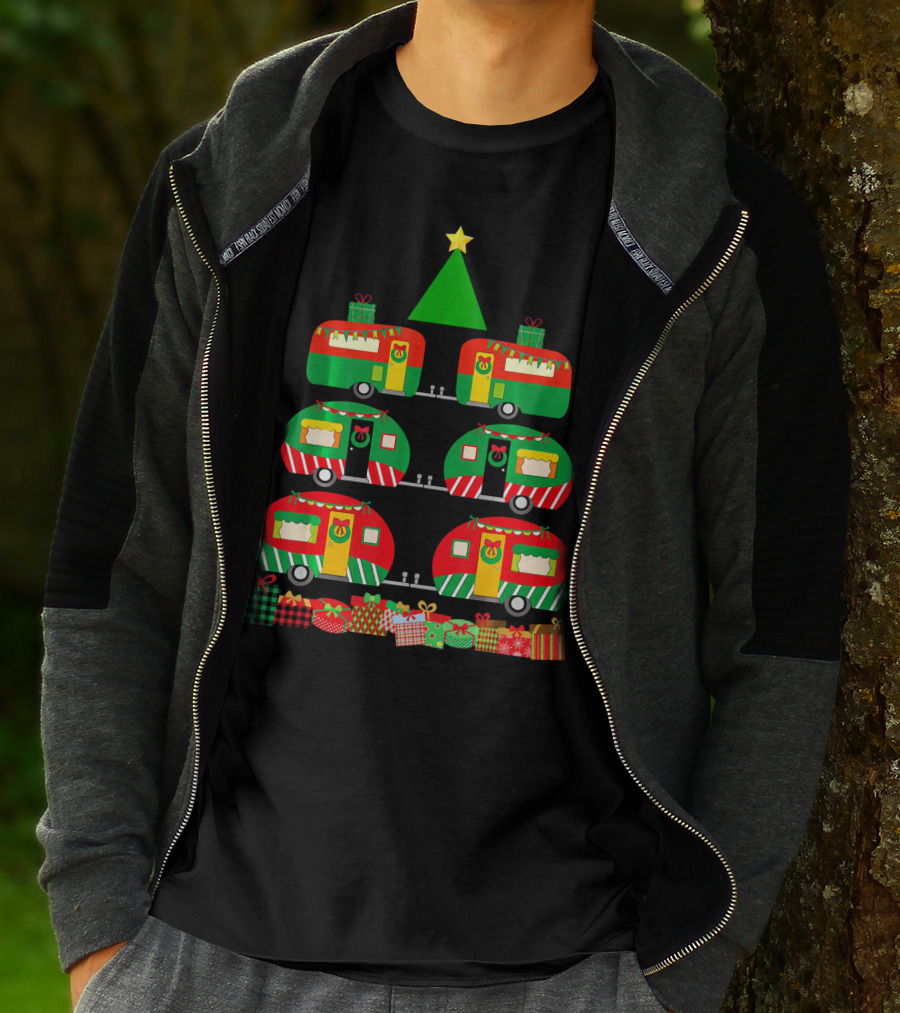 Camping Christmas Camper Holiday Tree With Gifts T-Shirt