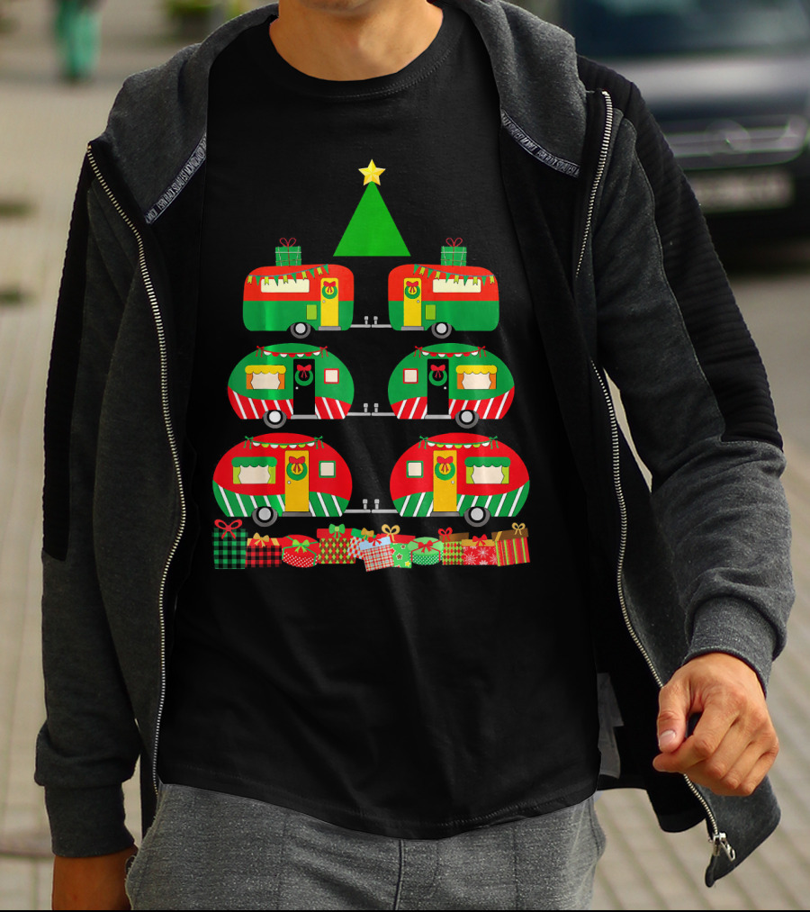 Camping Christmas Camper Holiday Tree With Gifts T-Shirt