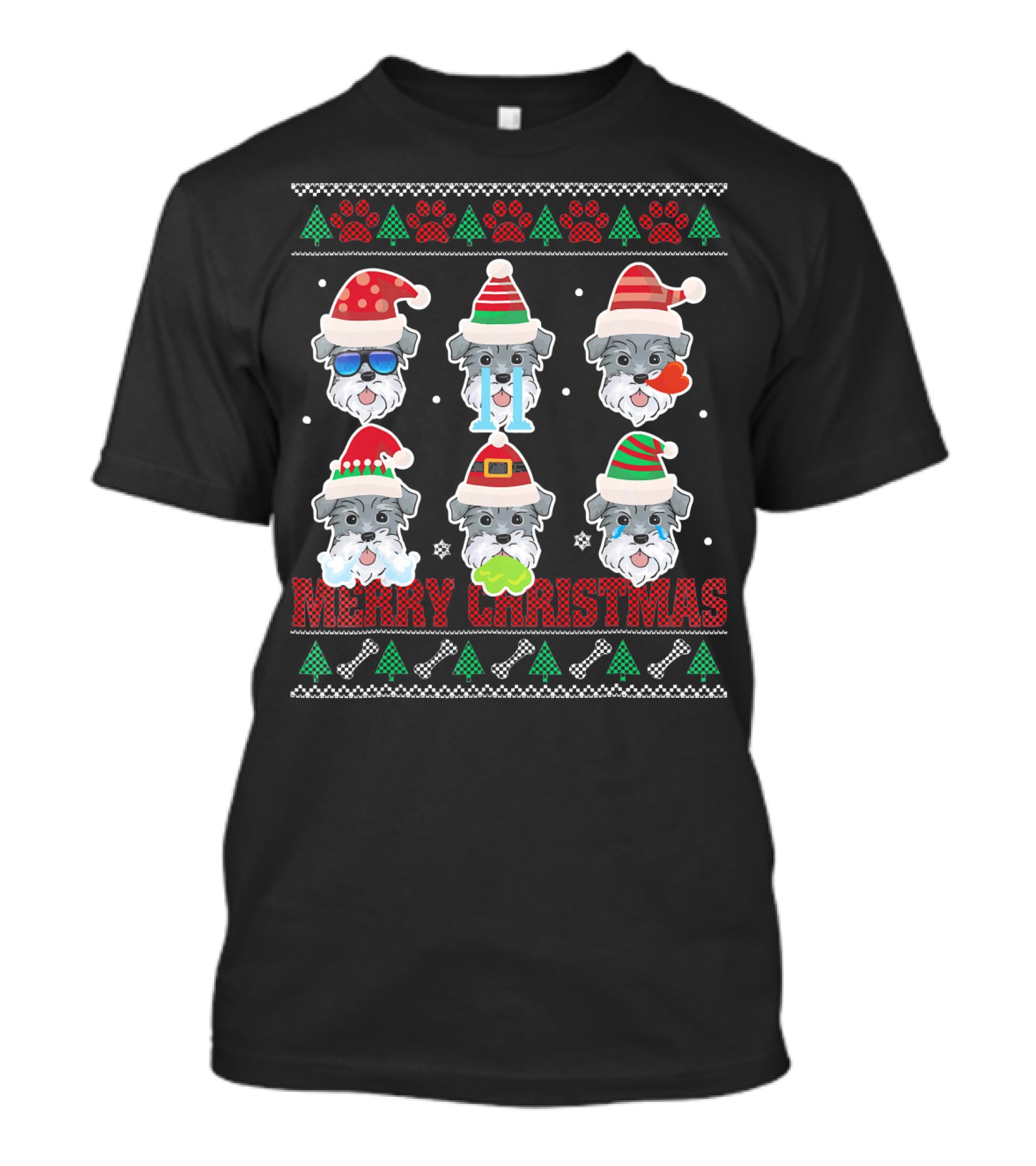 Merry Christmas Miniature Schnauzer Santa Hats Ugly T-Shirt