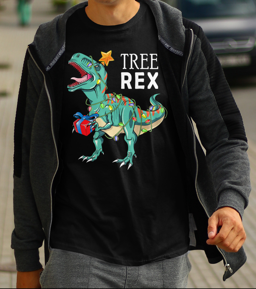 Tree Rex Dinosaur Christmas Lights Gift T-Shirt