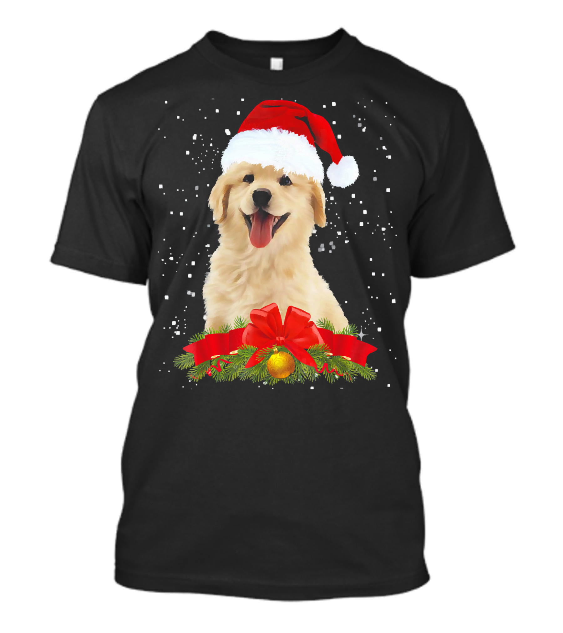 Golden Retriever Santa Hat Christmas Wreath T-Shirt