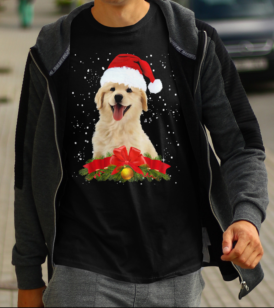 Golden Retriever Santa Hat Christmas Wreath T-Shirt