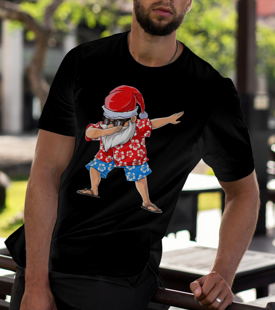 Dabbing Santa In Hawaiian Shirt Christmas In July T-Shirt
