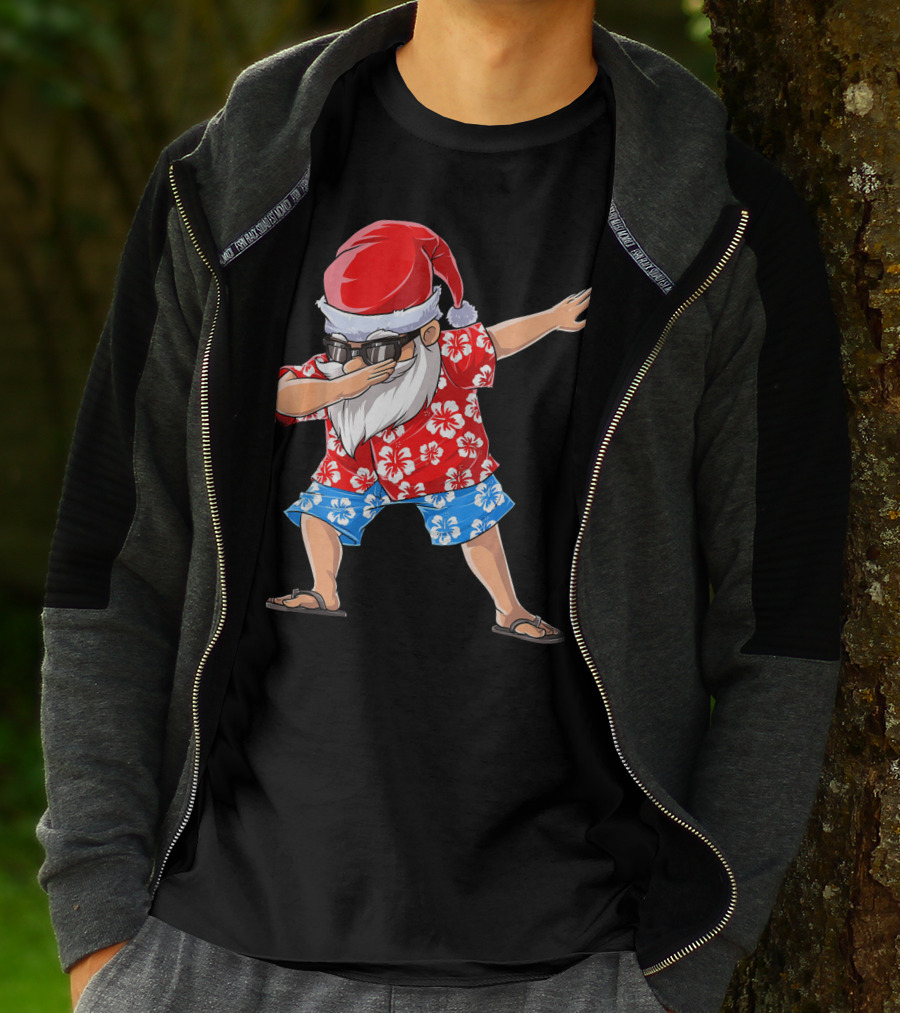 Dabbing Santa In Hawaiian Shirt Christmas In July T-Shirt