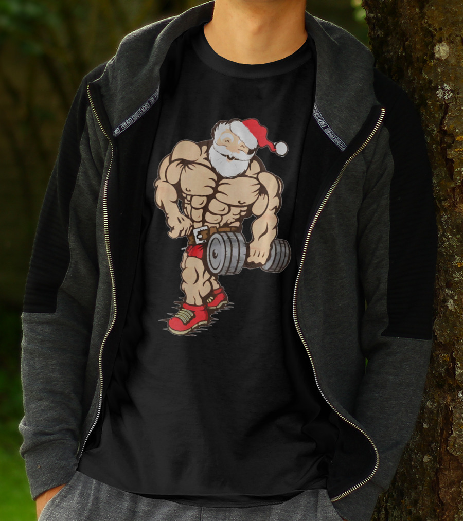 Bodybuilder Santa Muscle Gym Fitness Holiday Santa Claus Buff Christmas T-Shirt
