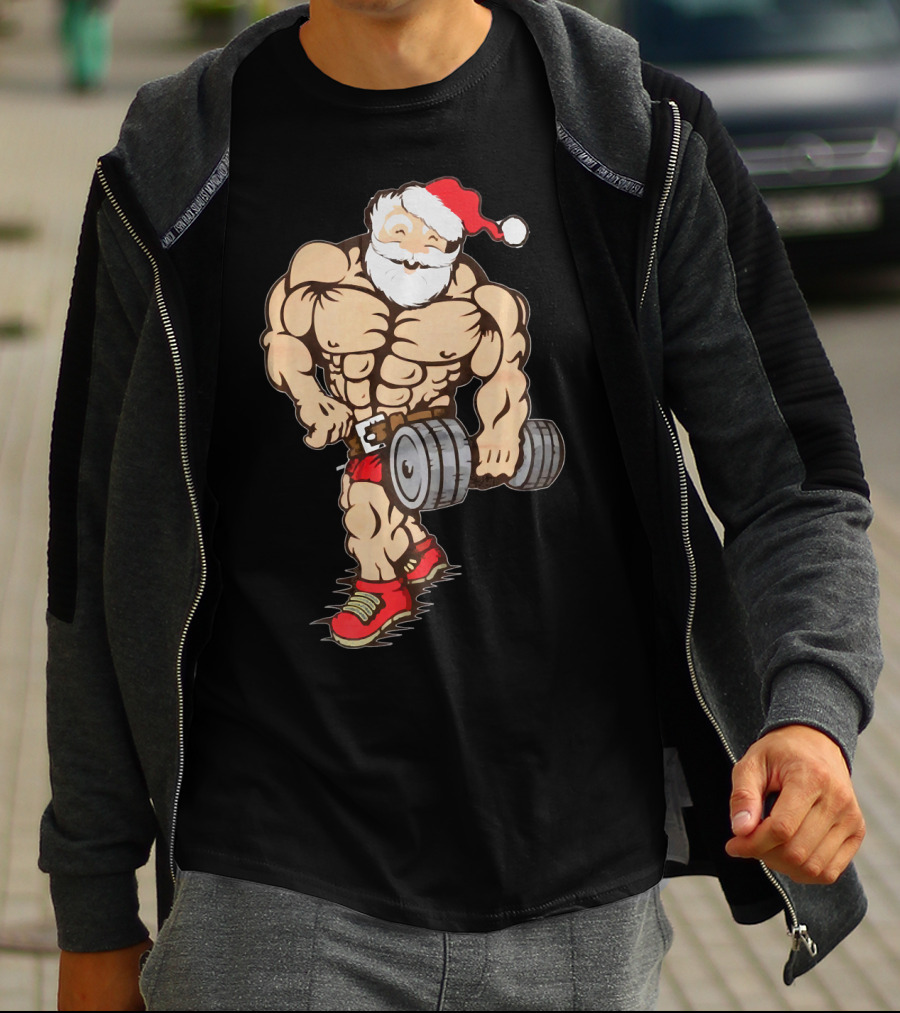 Bodybuilder Santa Muscle Gym Fitness Holiday Santa Claus Buff Christmas T-Shirt