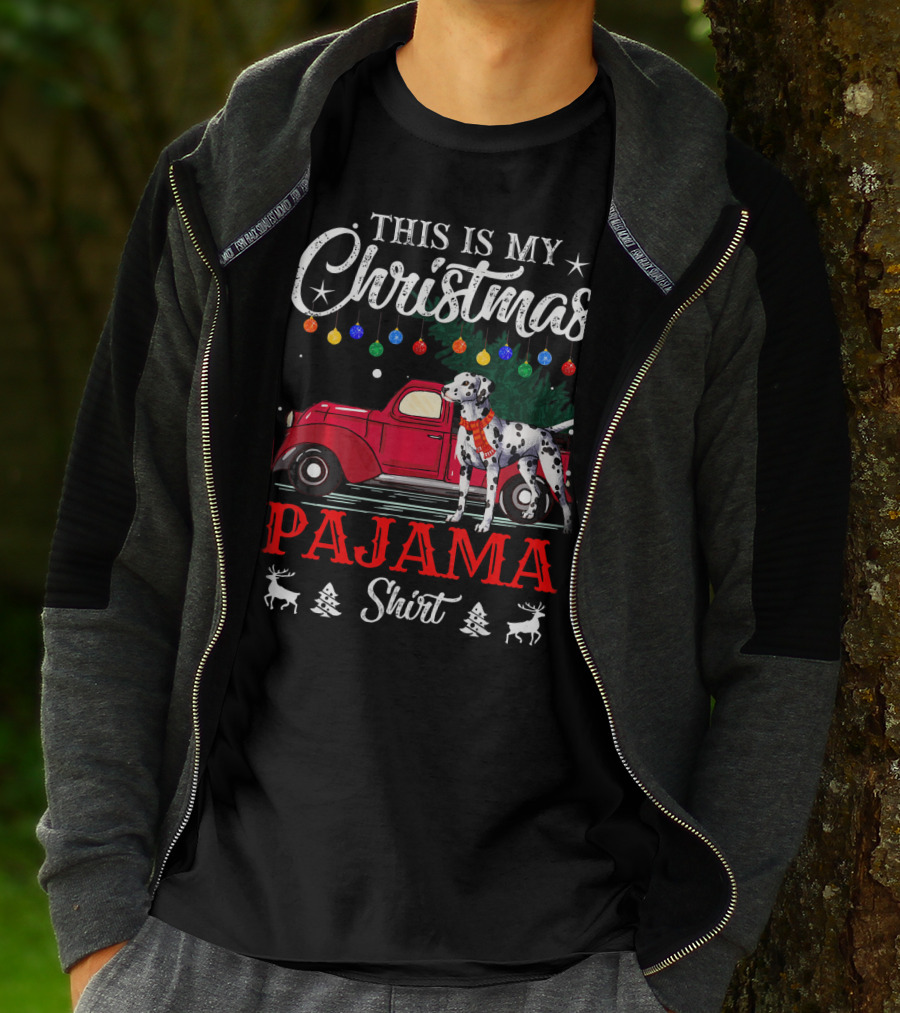 This Is My Christmas Pajama Shirt Dalmatian Red Truck Holiday Decor T-Shirt