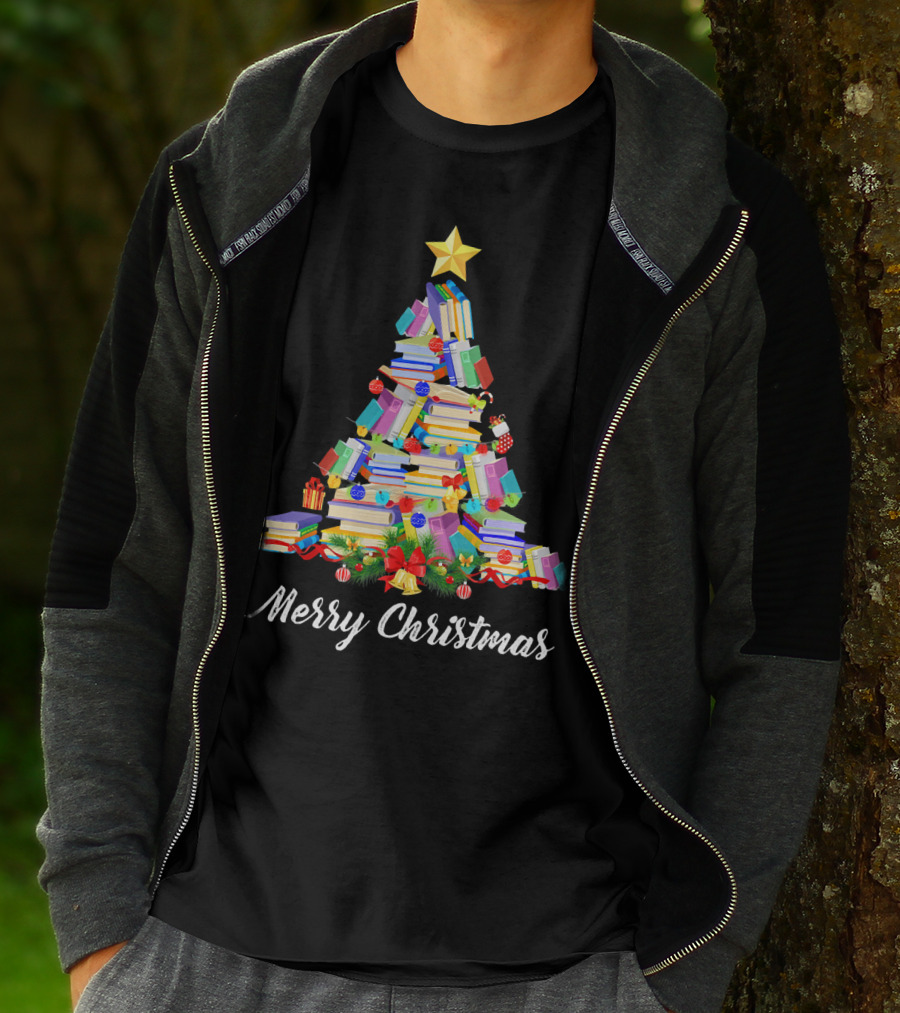 Merry Christmas Books Tree T-Shirt
