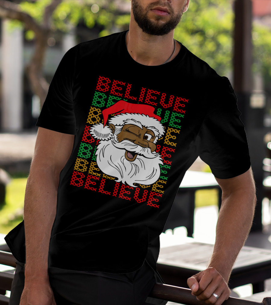 Believe Santa Fun Black Africa Christmas T-Shirt
