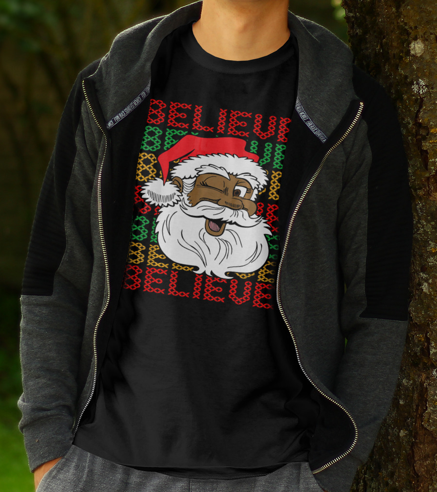 Believe Santa Fun Black Africa Christmas T-Shirt