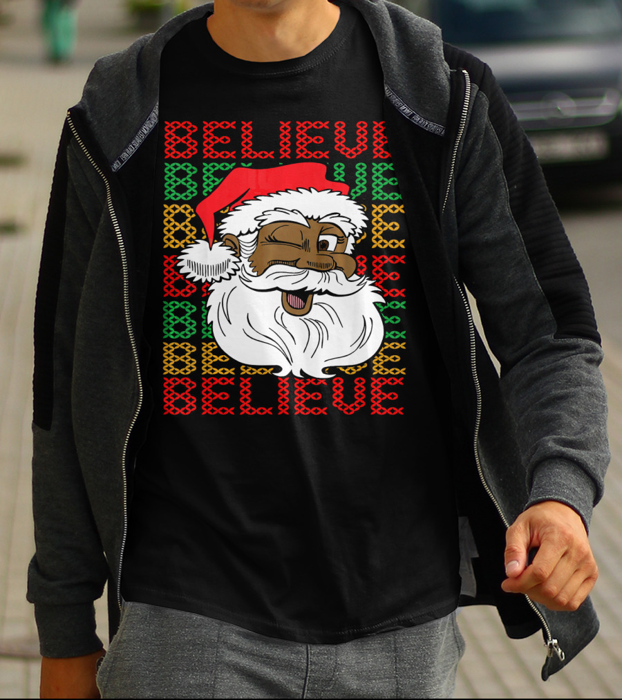 Believe Santa Fun Black Africa Christmas T-Shirt