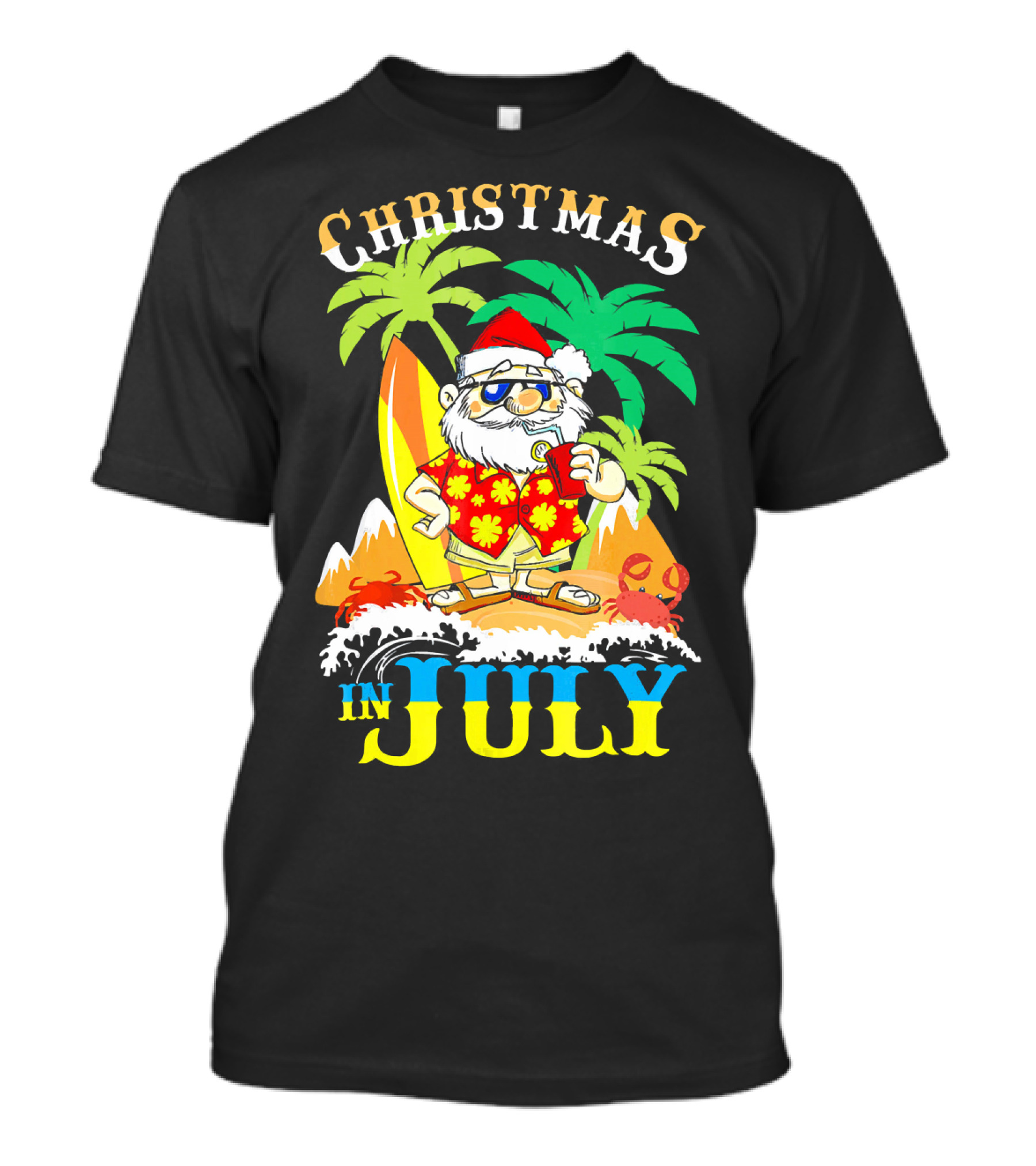 Christmas In July Santa Tropical Surf Vibes T-Shirt