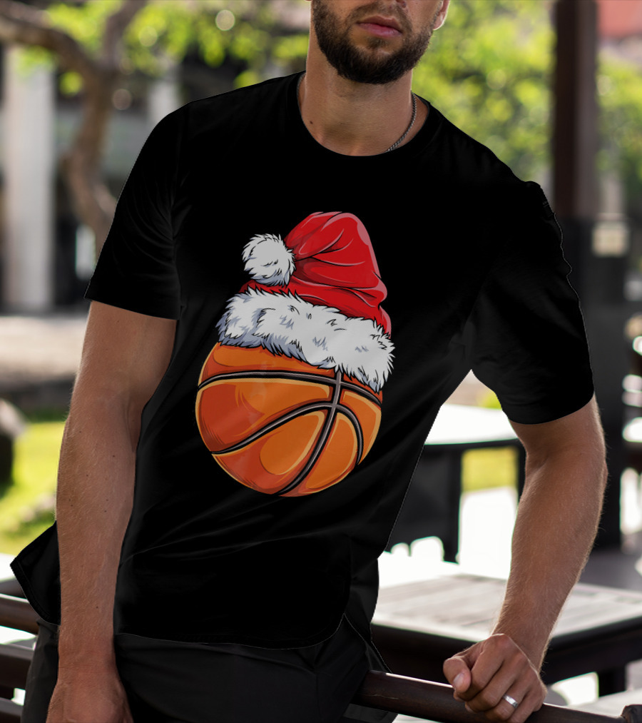 Basketball Santa Hat T-Shirt