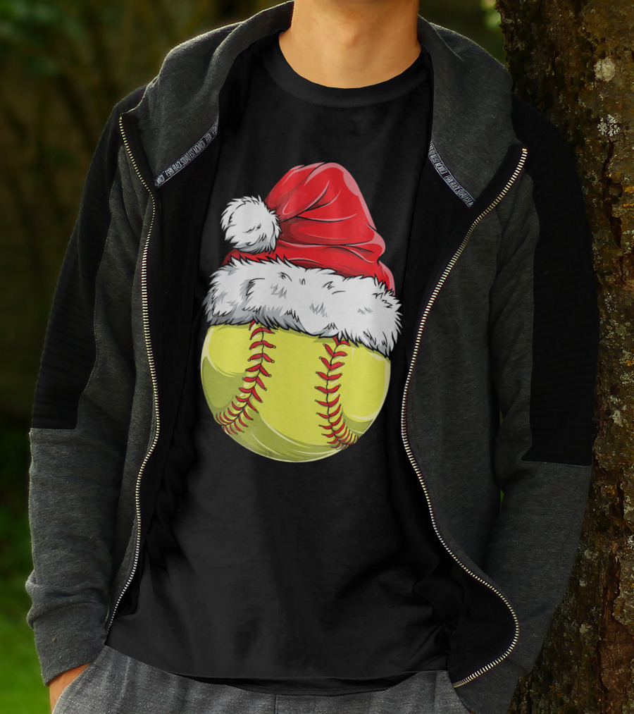 Santa Hat Softball Christmas T-Shirt