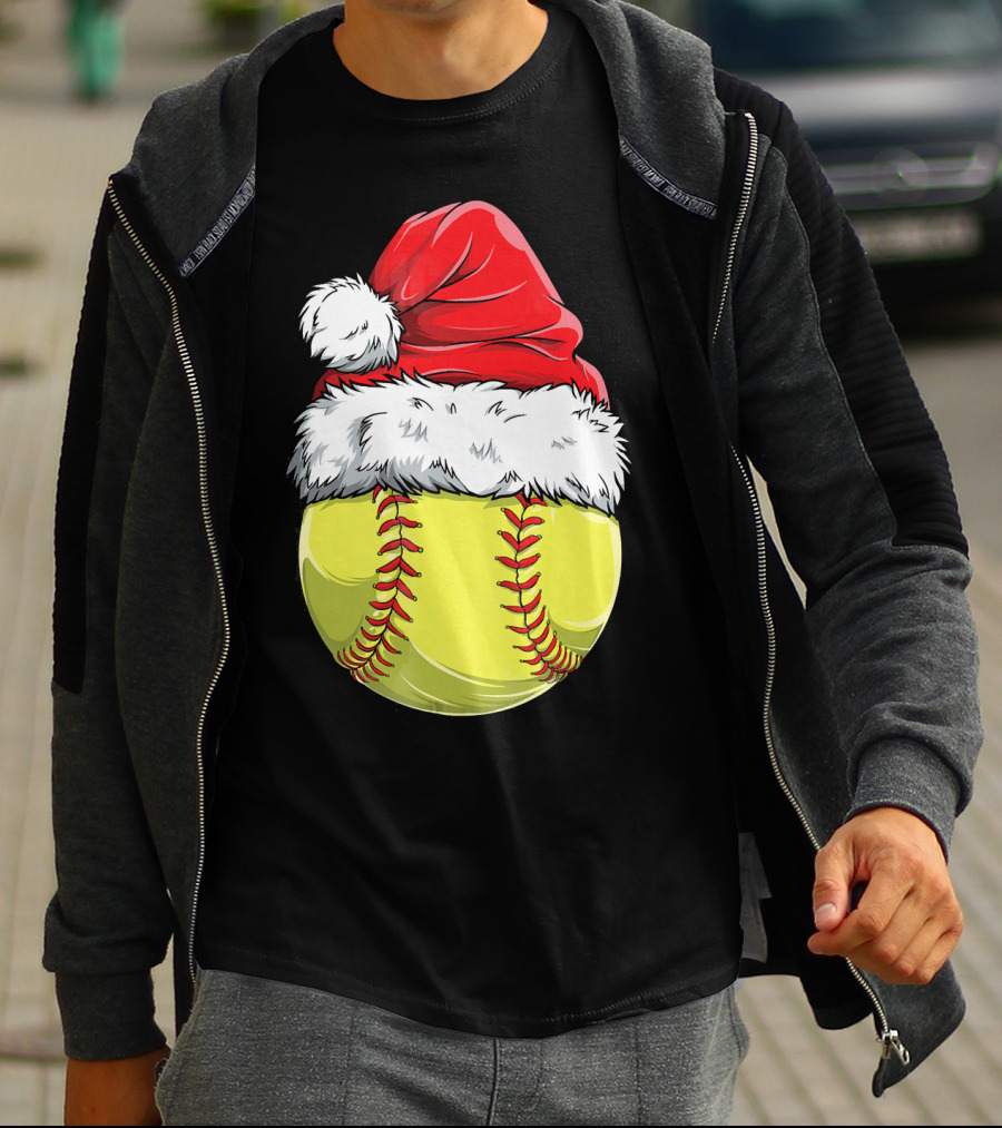 Santa Hat Softball Christmas T-Shirt