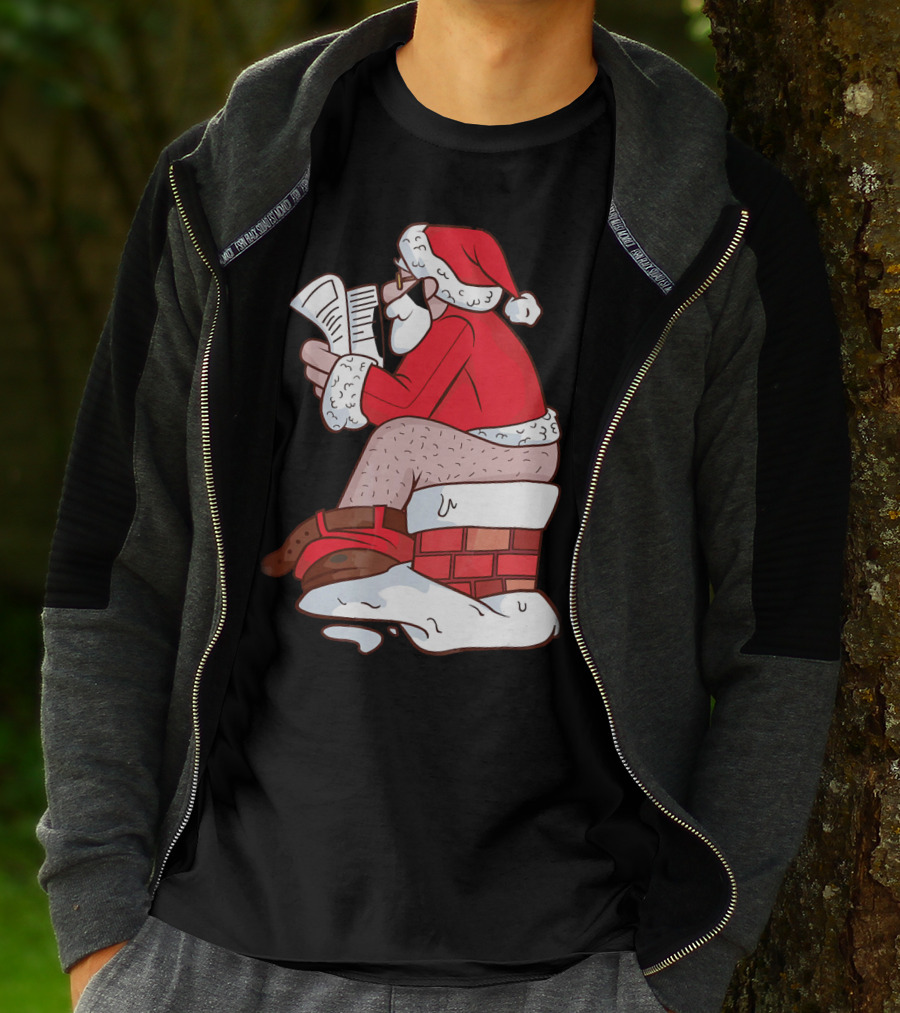 Pooping Santa Naughty List Kids Festive Chimney Cartoon T-Shirt