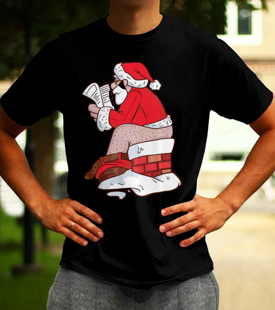 Pooping Santa Naughty List Kids Festive Chimney Cartoon T-Shirt