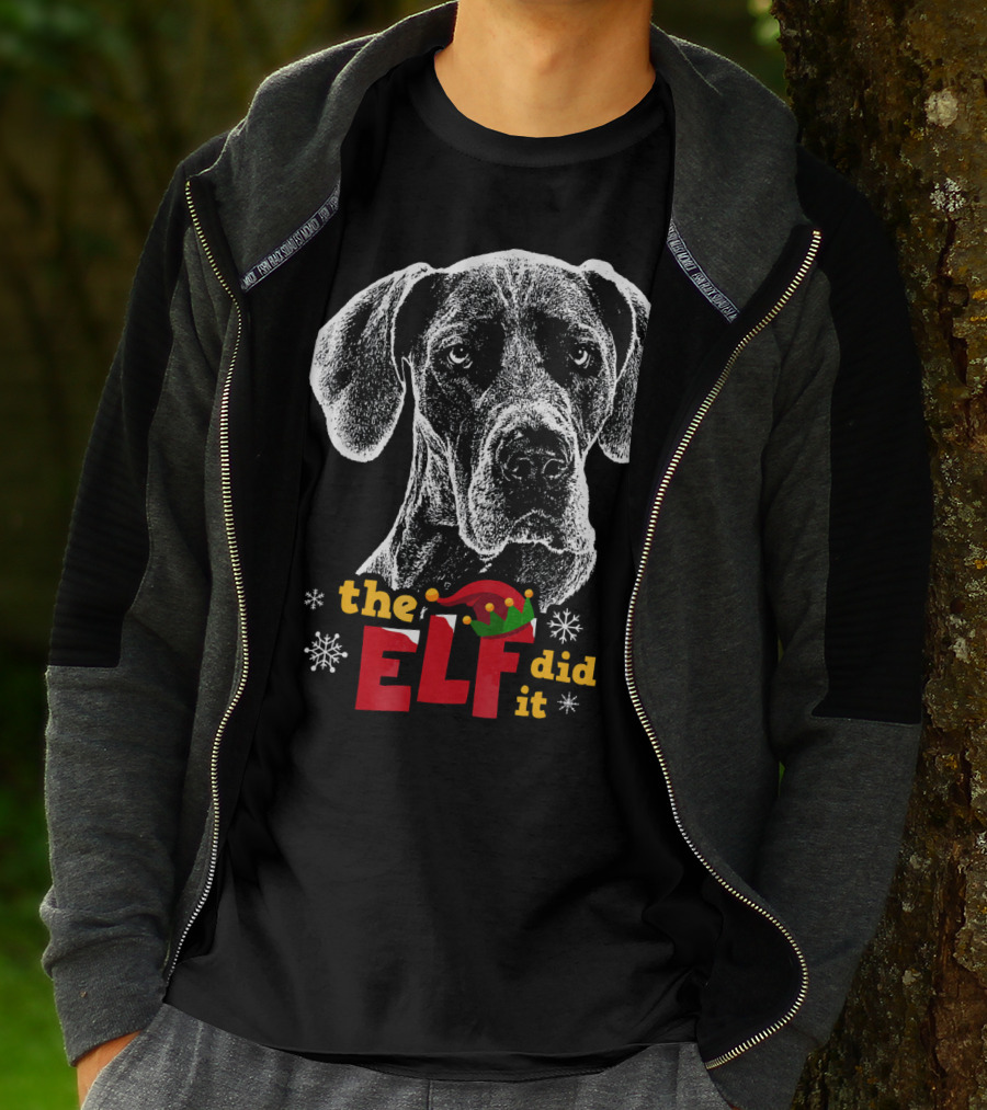 The Elf Did It Christmas Great Dane T-Shirt