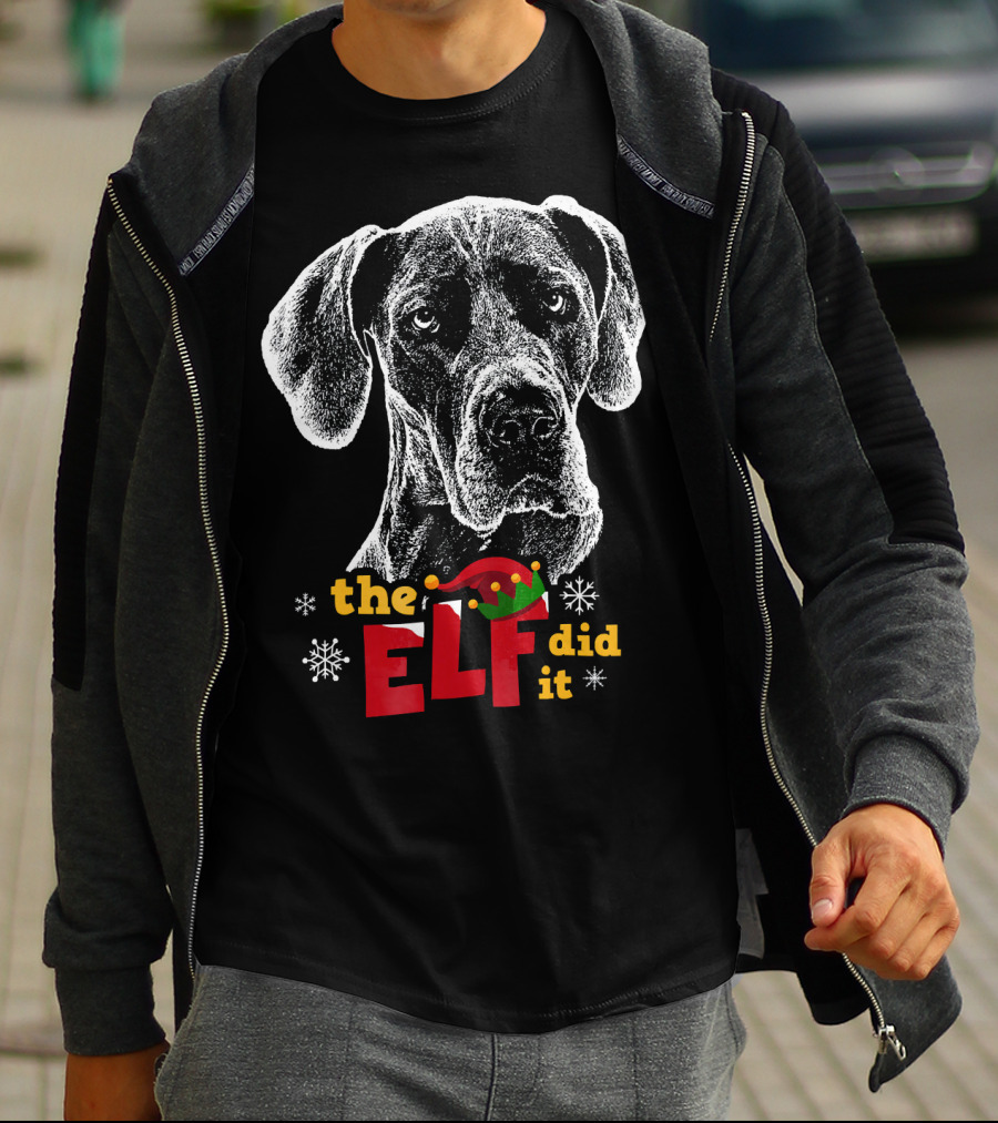 The Elf Did It Christmas Great Dane T-Shirt